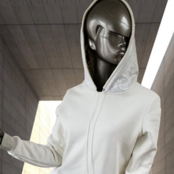 White sequined Hood Sweat Shirt - Picture 2 of 8